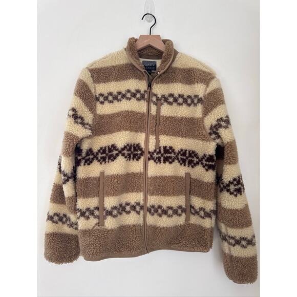 J.Crew Nordic Faux Sherpa Fleece Fair Isle Jacket in Cream & Tan - S - Picture 2 of 8